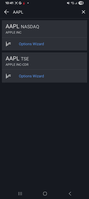 The option wizard button on the android phone. 